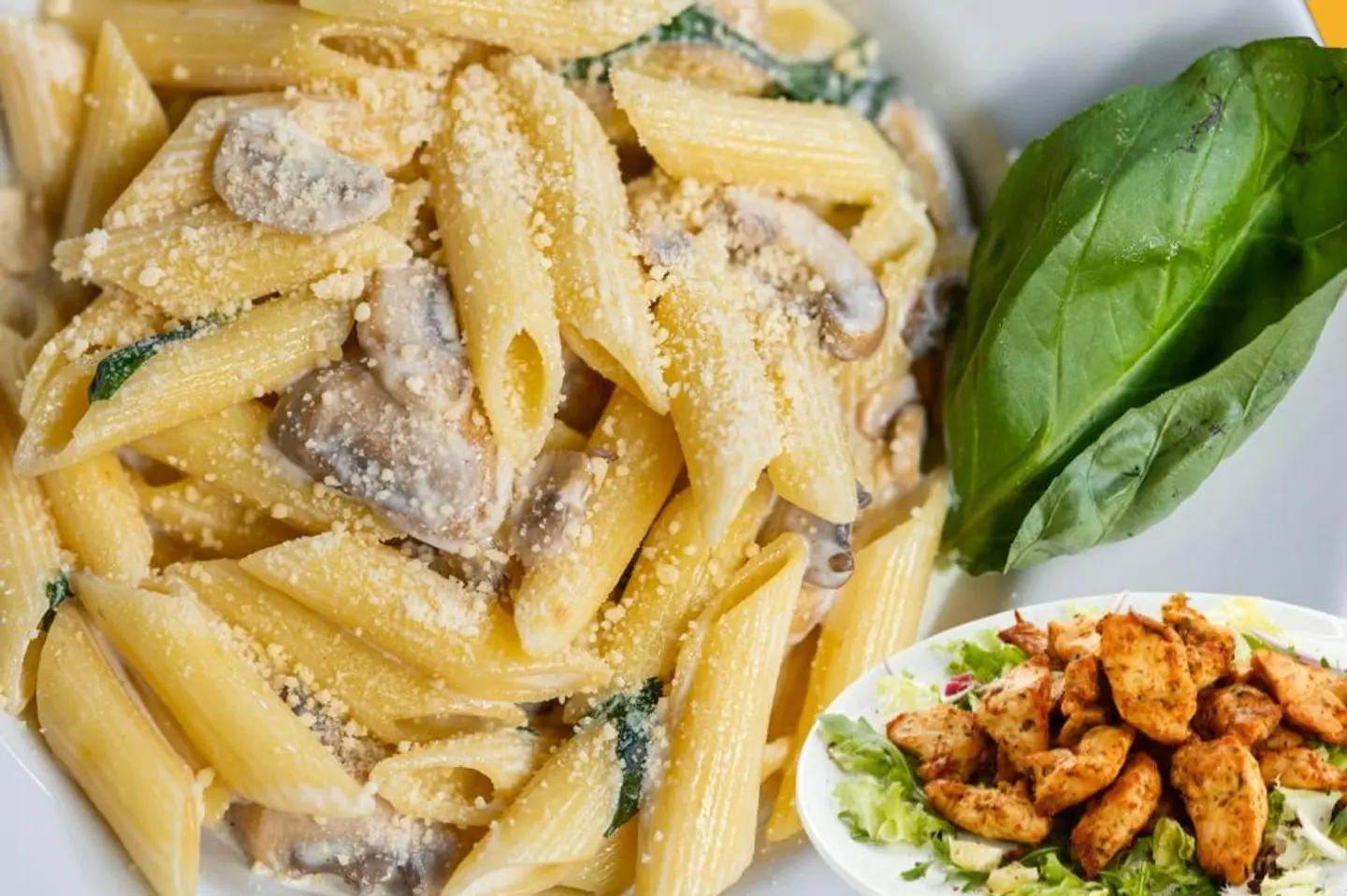 باستا وايت مشروم ودجاج مشوي