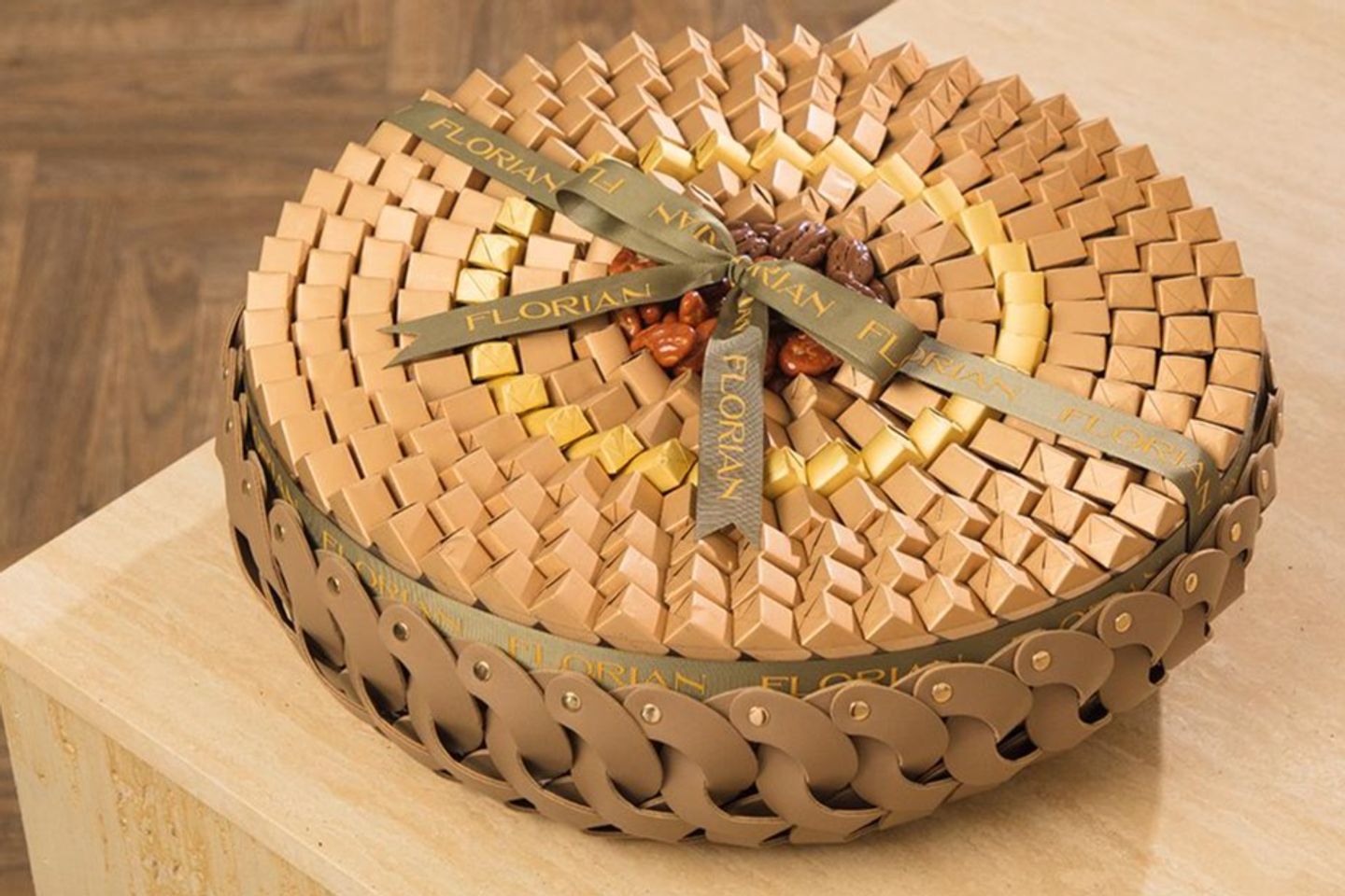 Leather Round Beige Basket