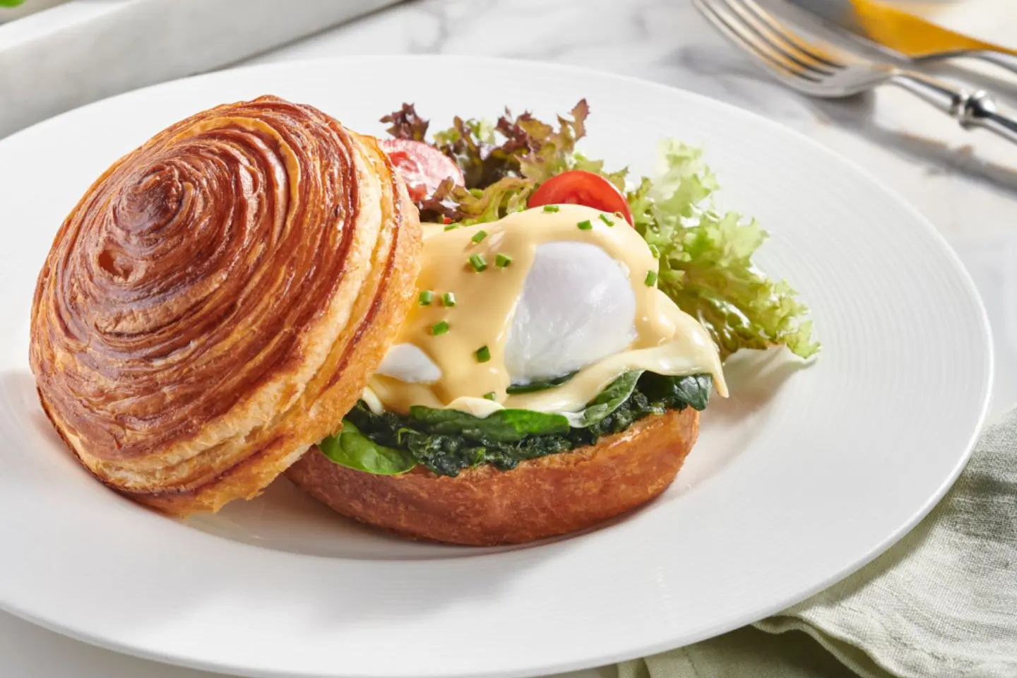 Emmental Spinach Benedict On Croissant