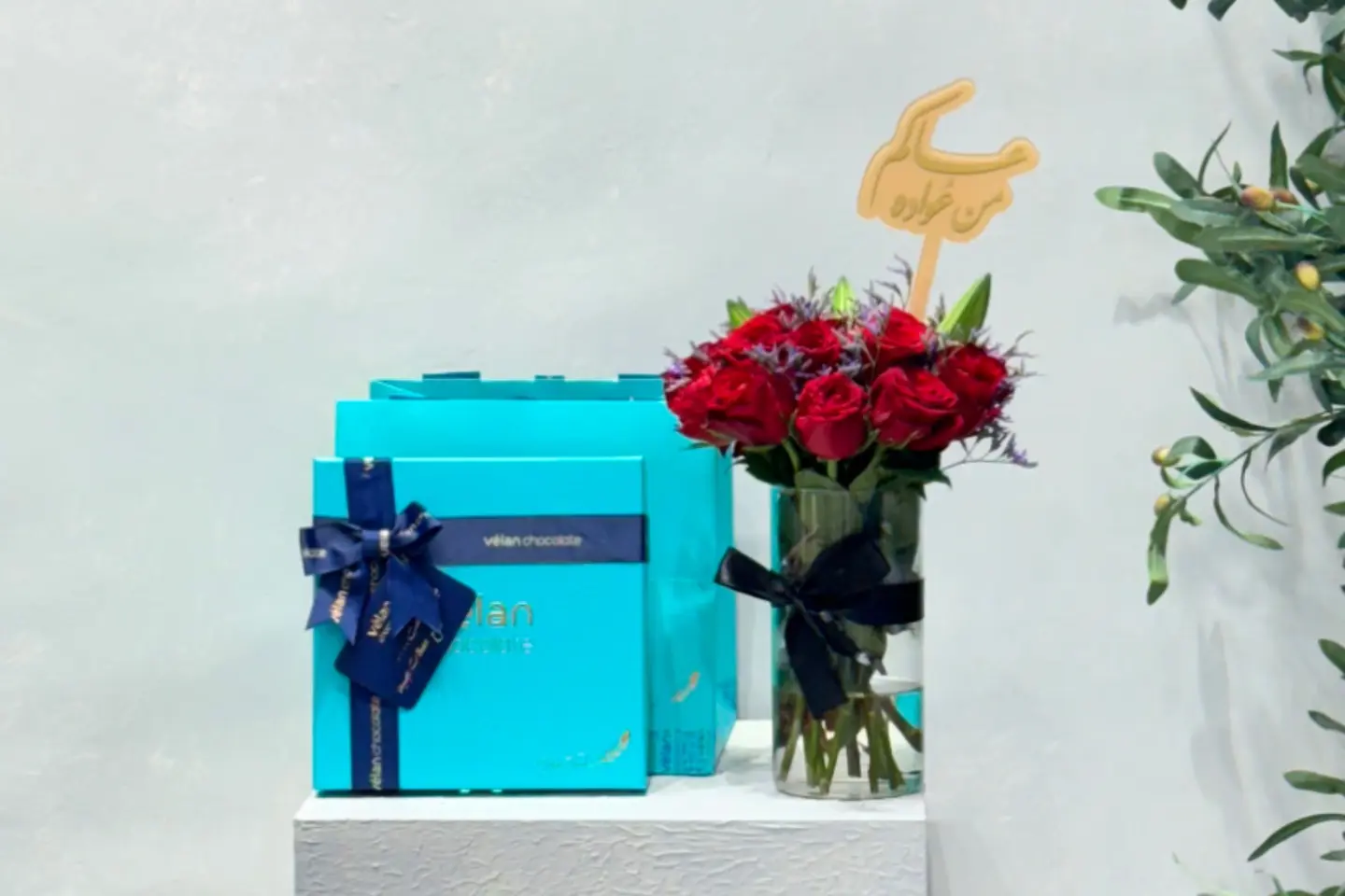 Vase Of Roses And Chocolates