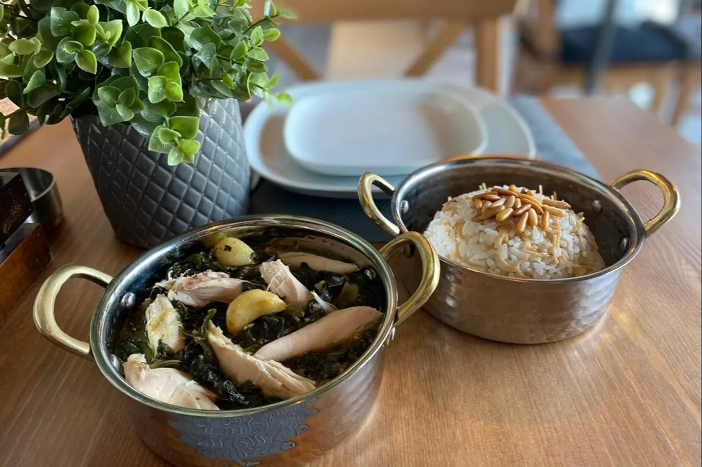Moloukhiya Leaves And Chicken With Lemon Chili Sauce