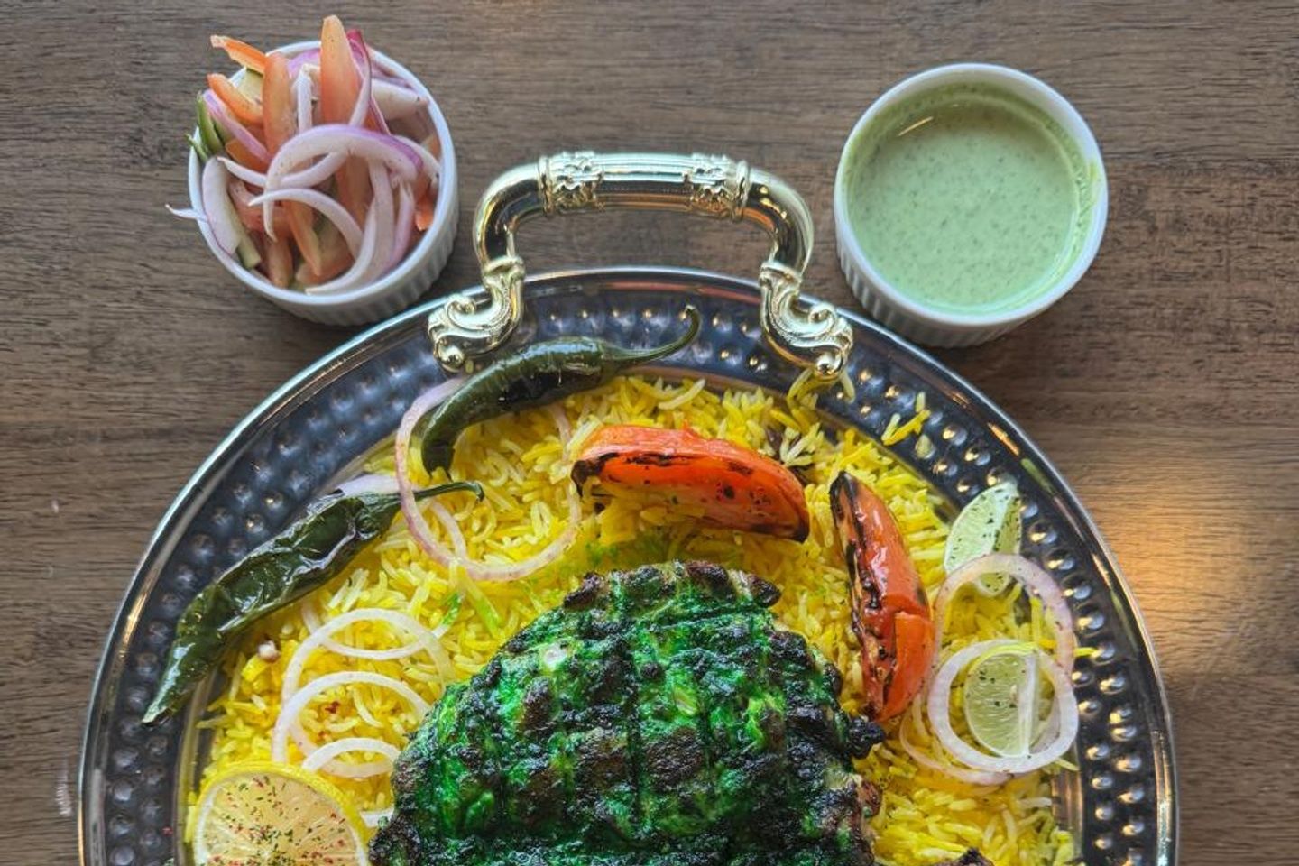 Green Malai Chicken With Rice