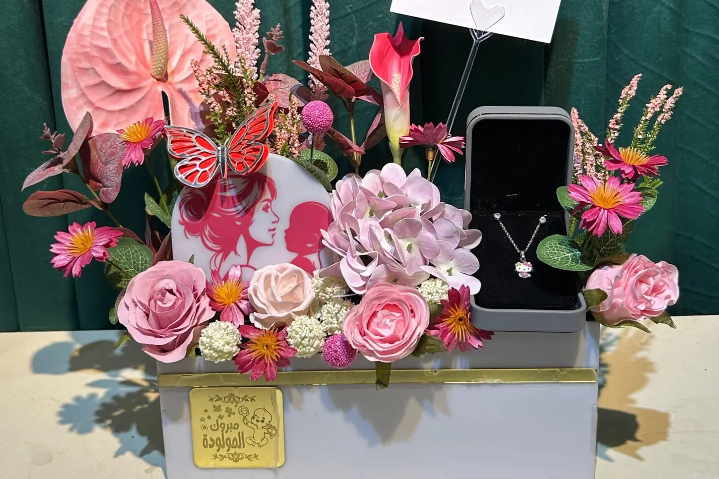 Congratulations On The Newborn Stand With The Original Hello Kitty Necklace