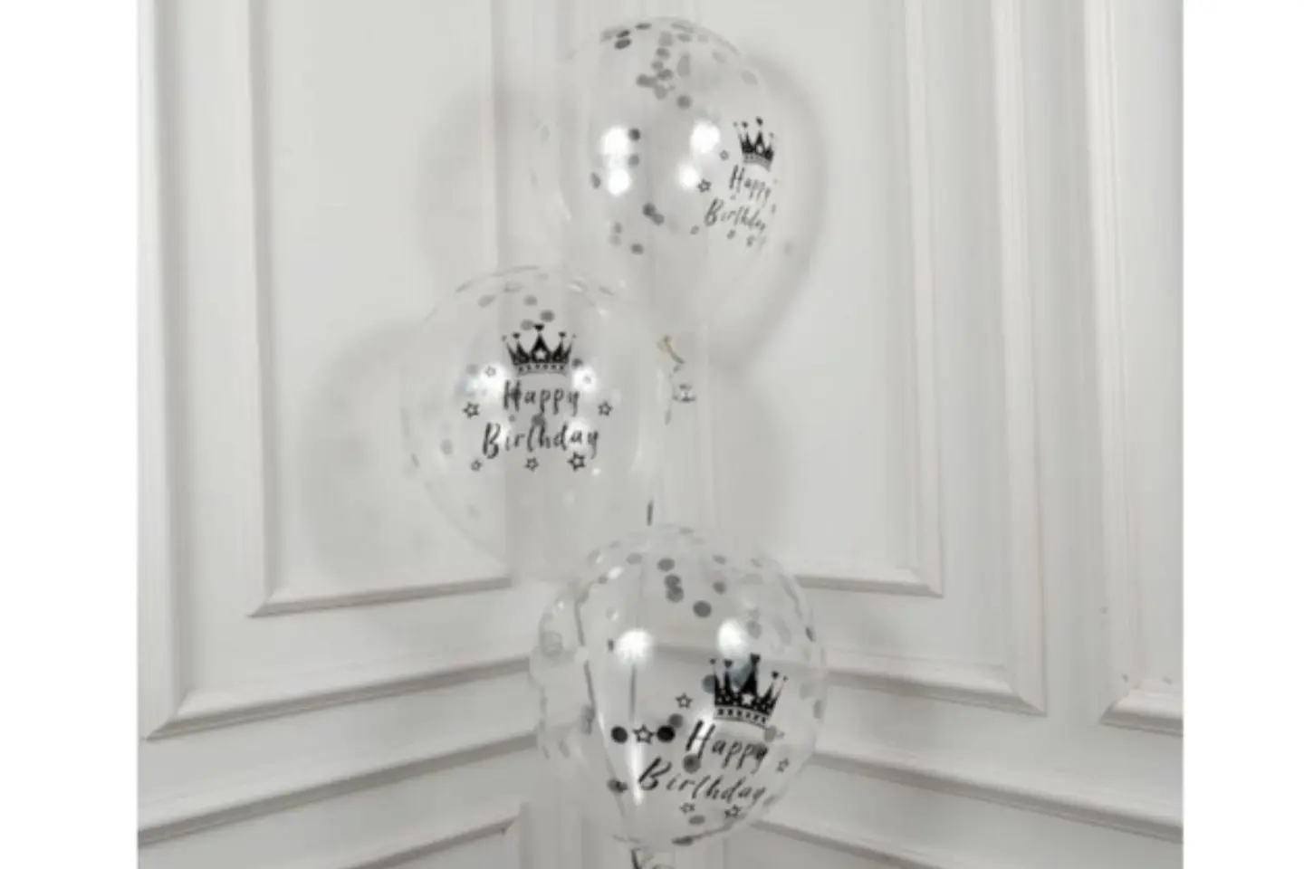 3 Hbd Silver Confetti Balloons Filled With Heluim