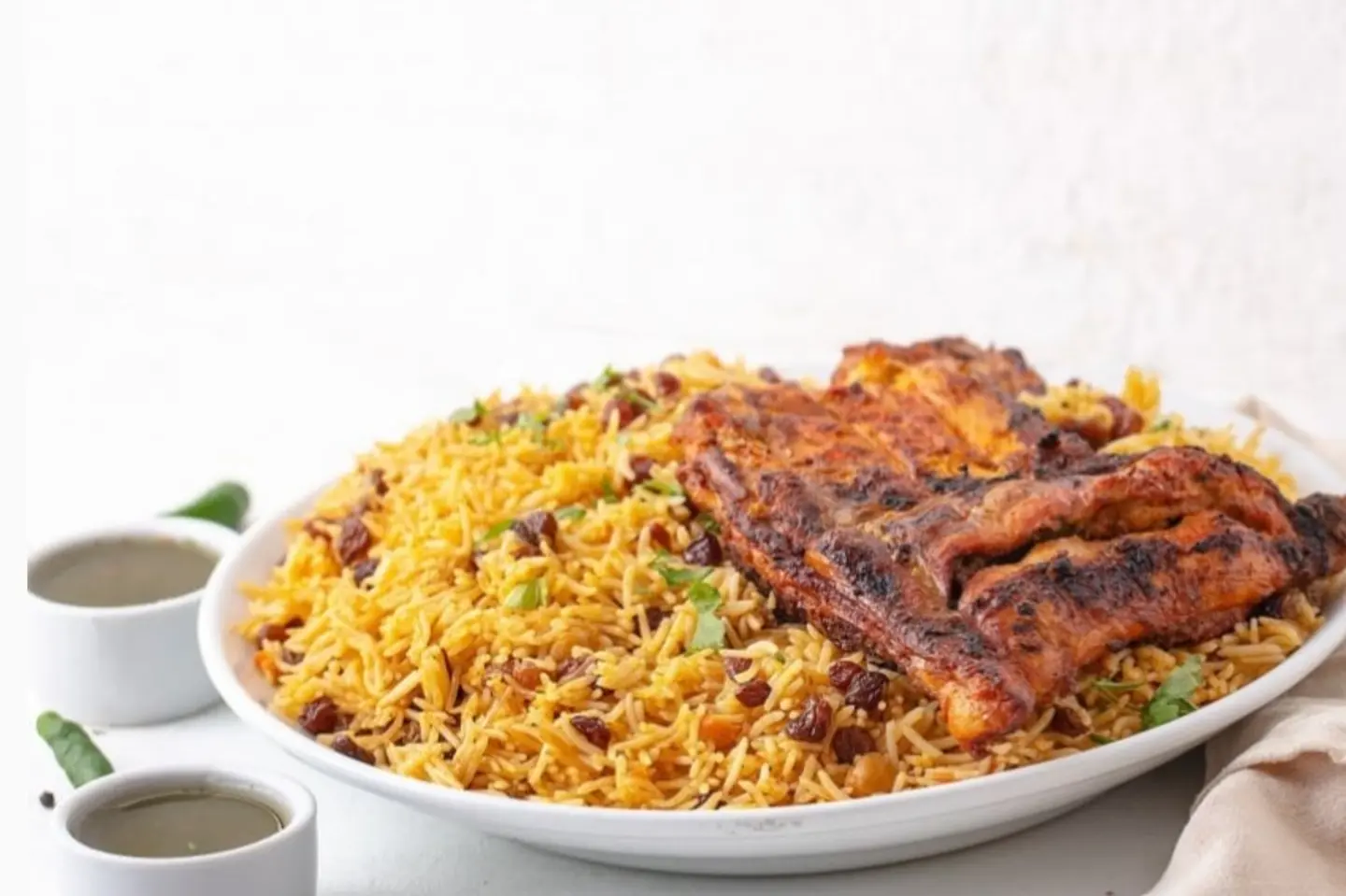 نصف دجاج على الفحم مع الأرز