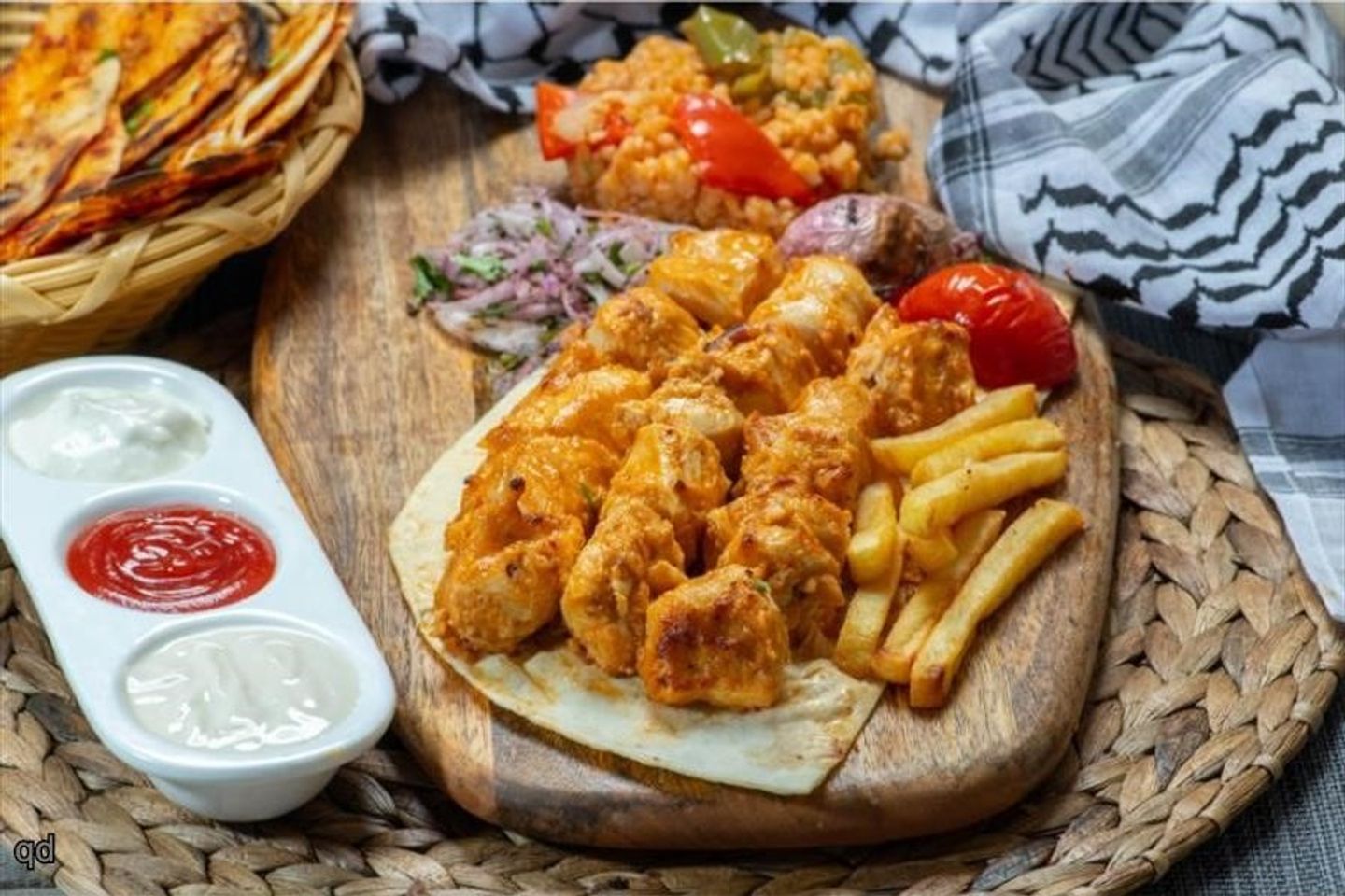 نص كيلو شيش طاووق مع بطاطس ورز