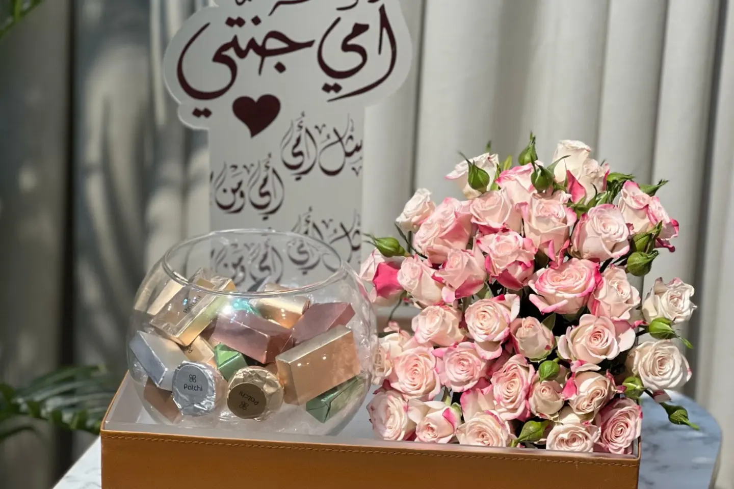 Roses With Sweets And An Acrylic Stand, My Mother Is My Heaven