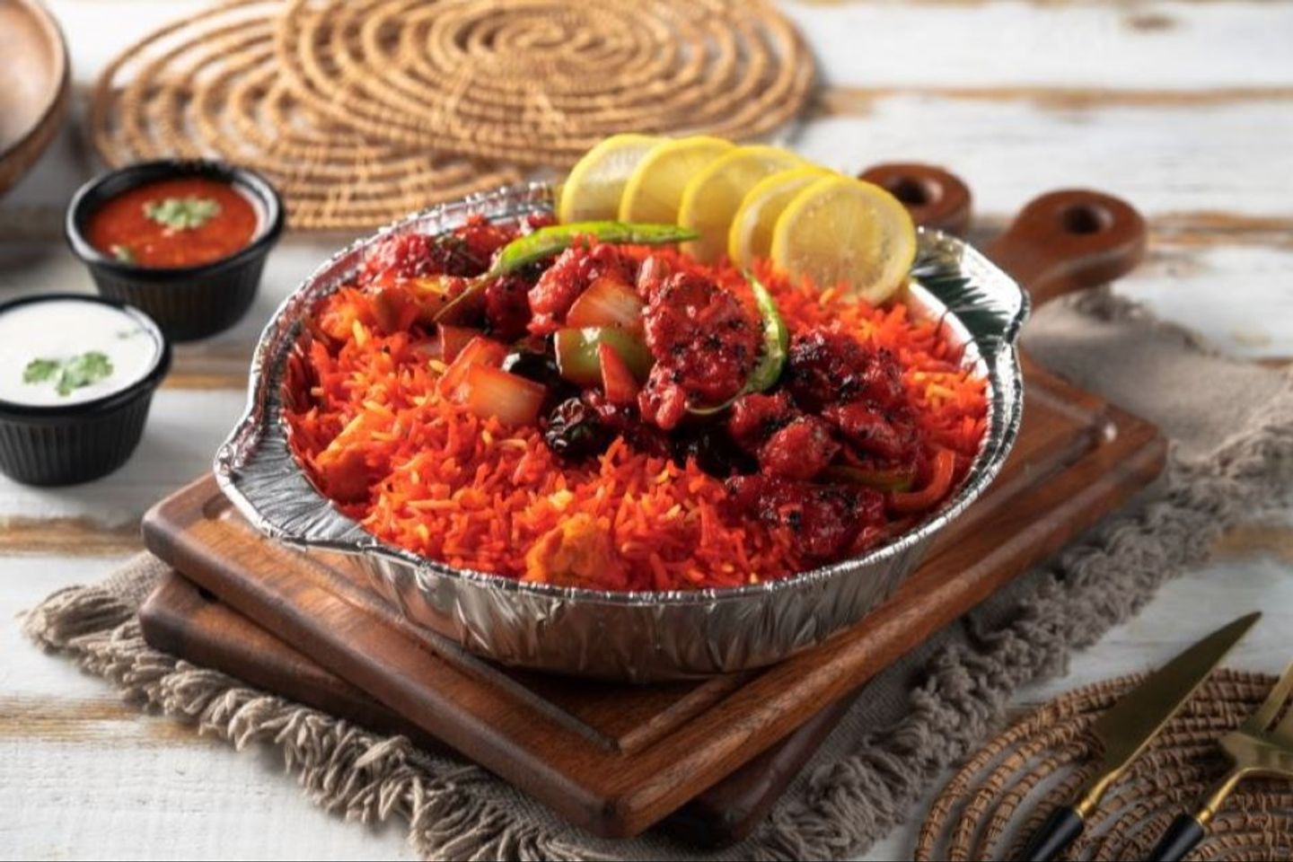 طبق الدجاج ٦٥ أرز احمر