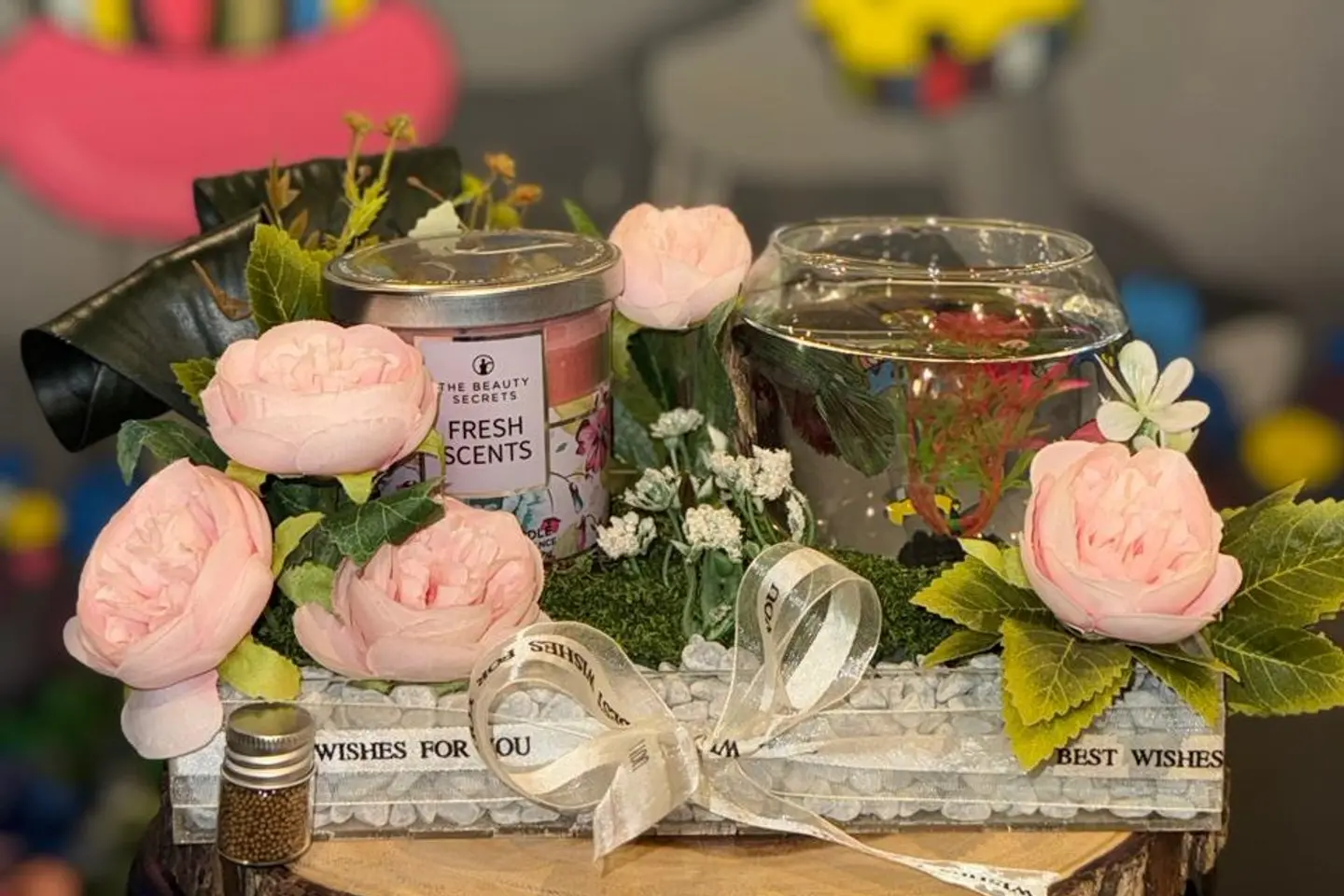 هدية أكريلك الشمعة والورد