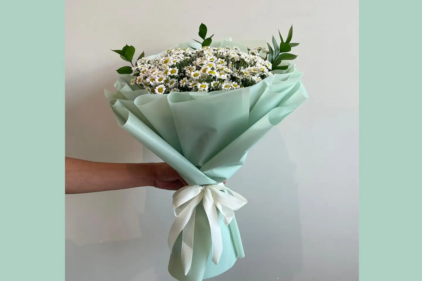 White Baby Chris Bouquet With Light Green