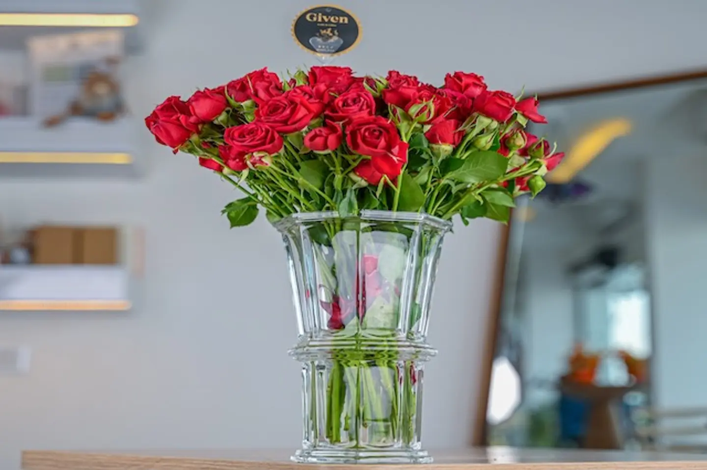 Given Classy Red Baby Rose Crystal Vase With Branches