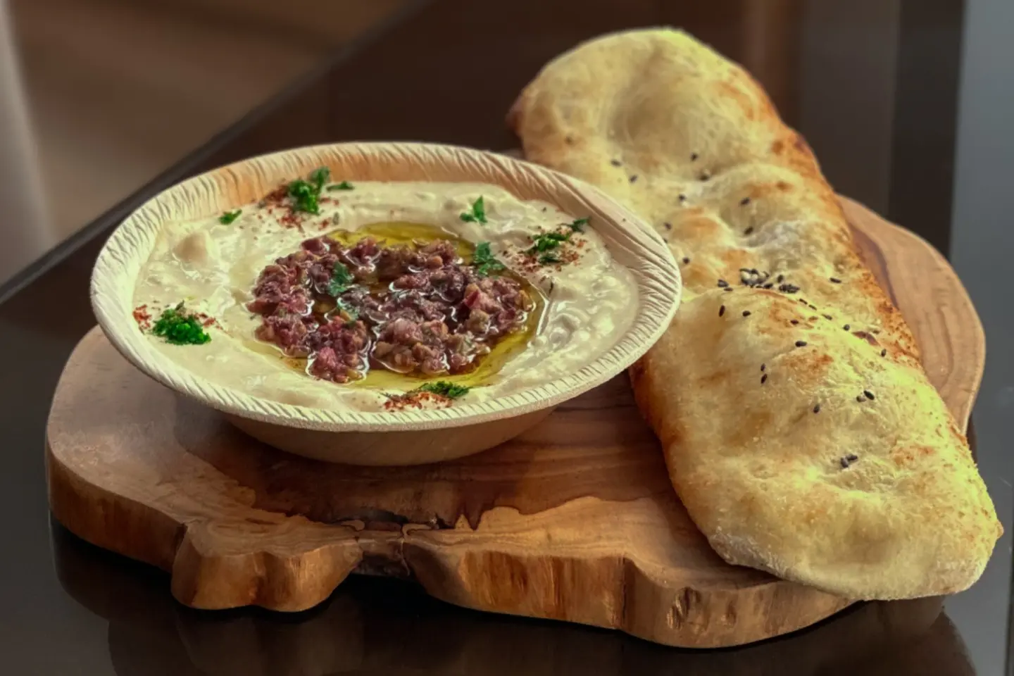 Feta Hummus With Olive Salsa