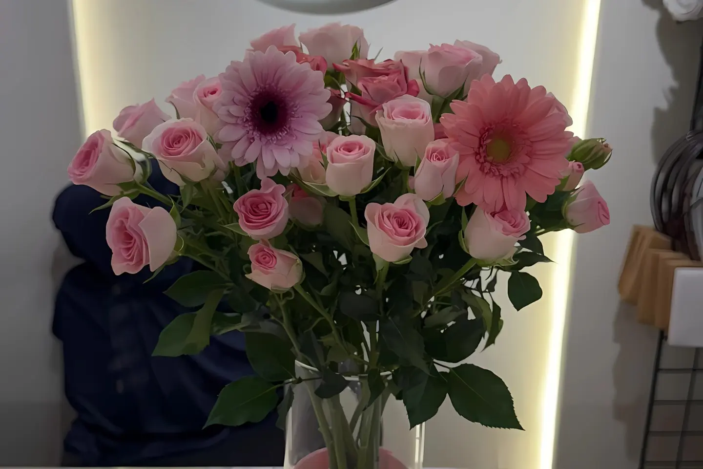Transparent Vase With Pink Roses