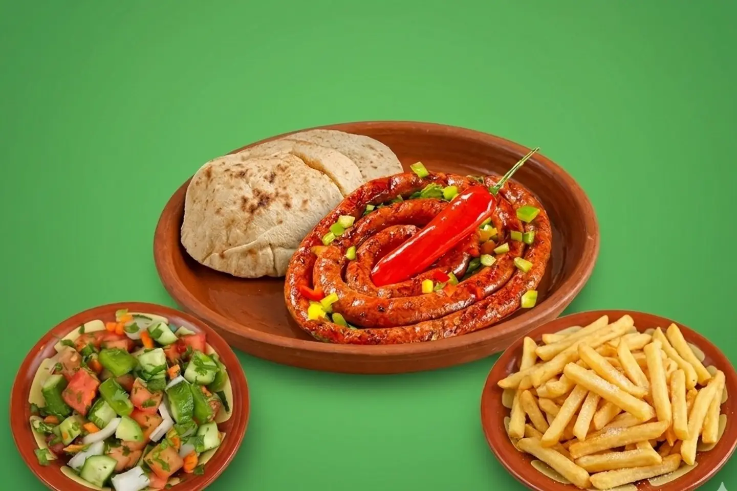 Grilled Sausage Local Salad French Fries