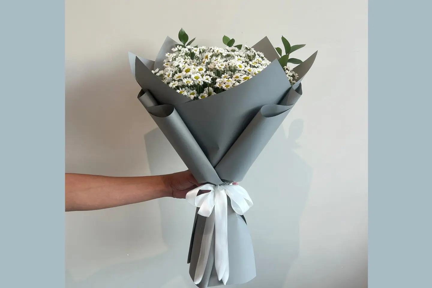 White Baby Chris Bouquet With Gray Cover
