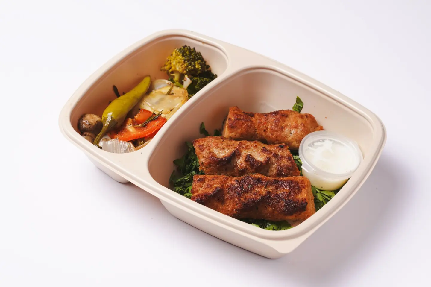 Chicken Kebab With Grilled Vegetables And Potato Wedges