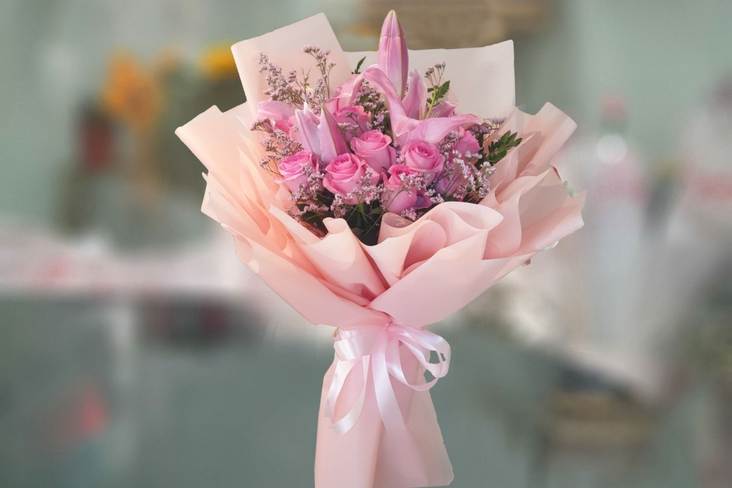Pink Casablanca Lily And Pink Rose Bouquet