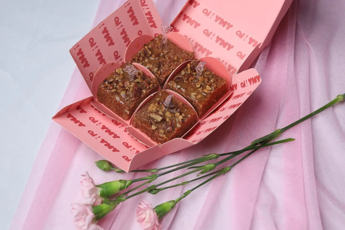 Part Of Semolina Cubes With Pecans And Salted Caramel