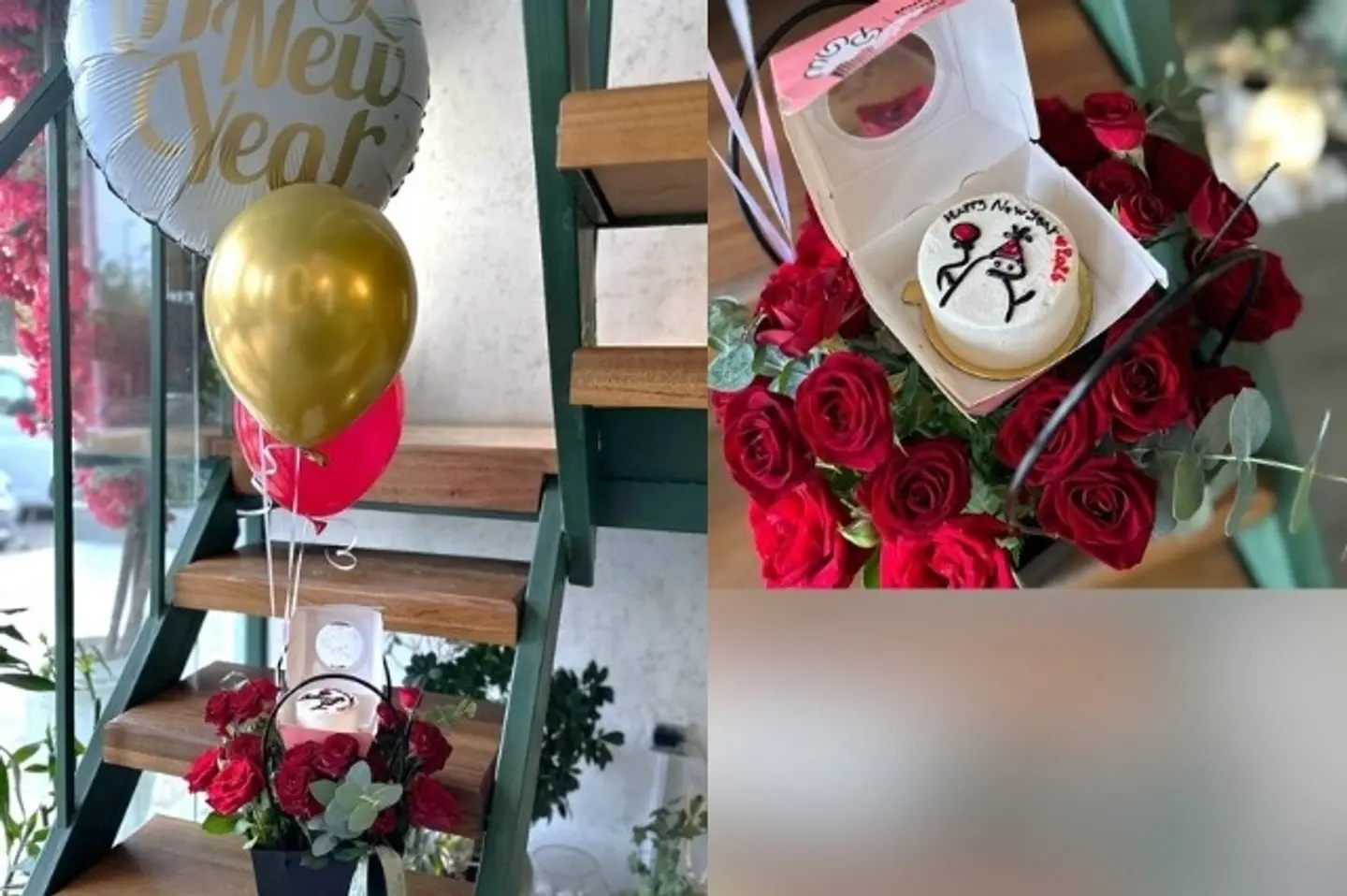 تنسيق كيك منش مع ورد وبالونات