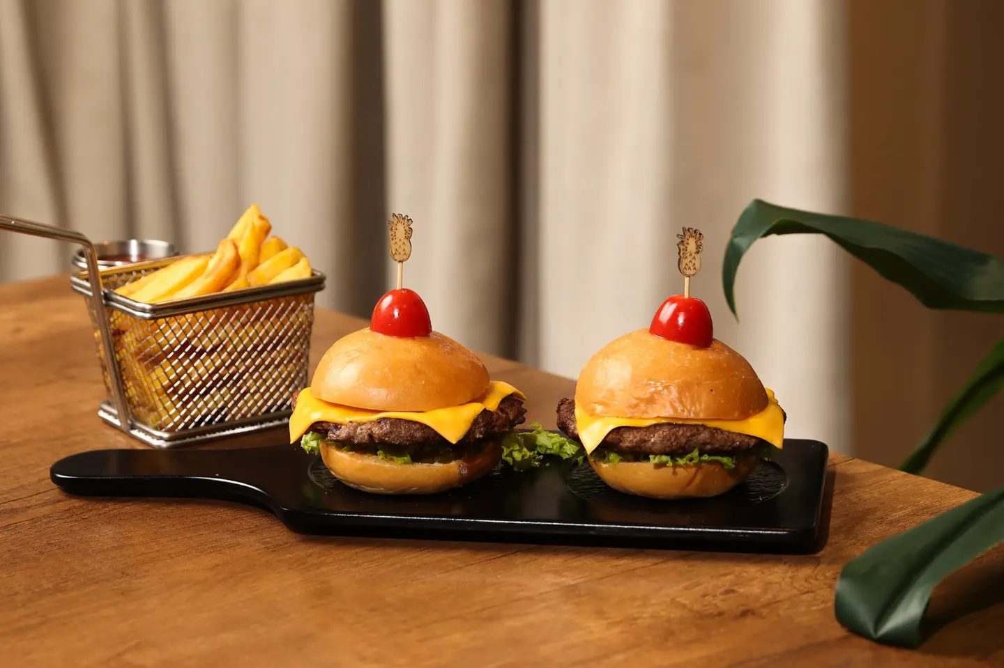 Two Beef Burgers With Fries