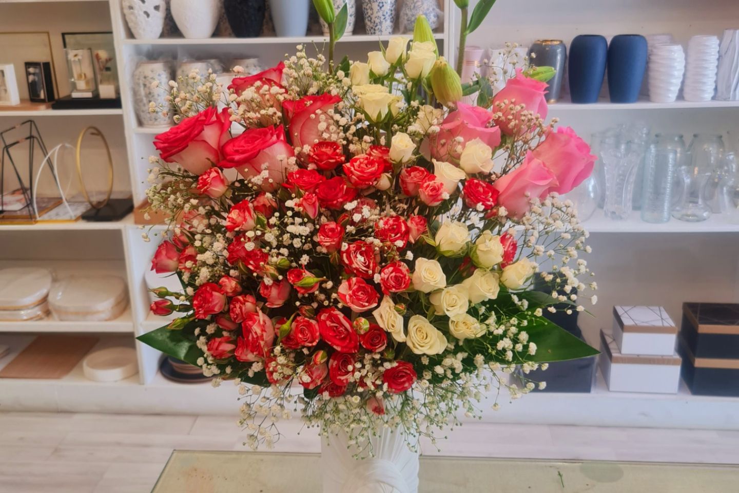 Vase Of Natural Pink And White Lily Mix