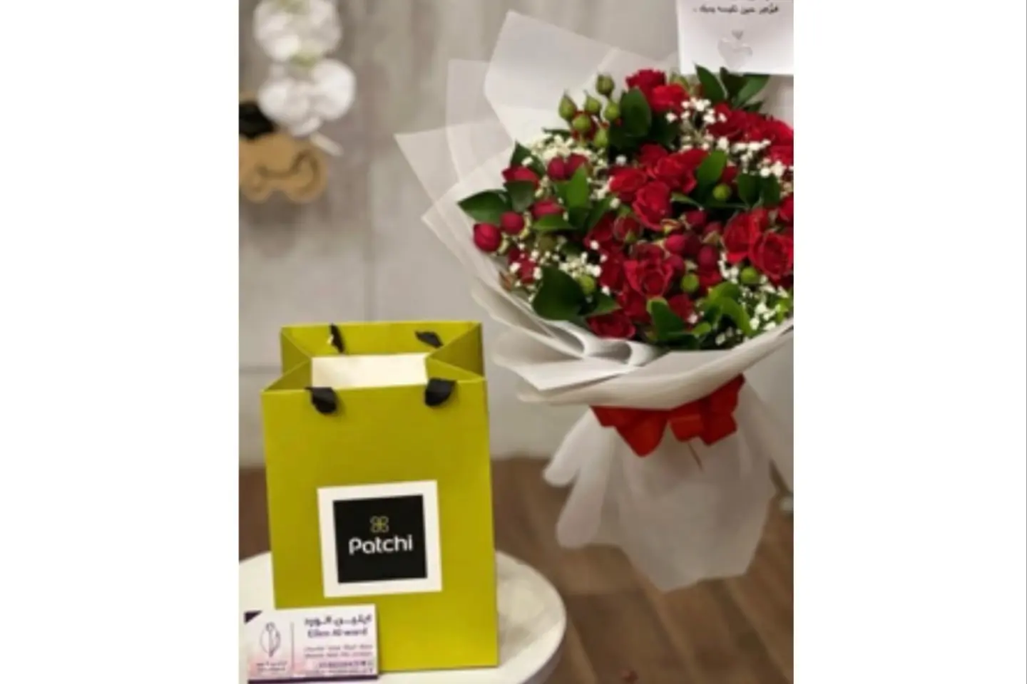 Patchy Chocolate With Baby Rose Boket 1