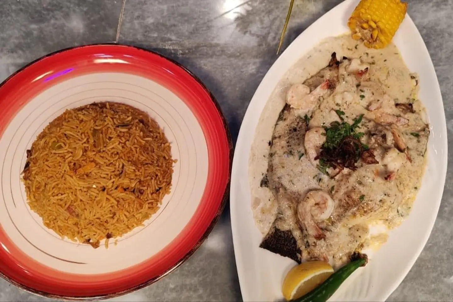 بلطي مع الروبيان بصوص الكريمة