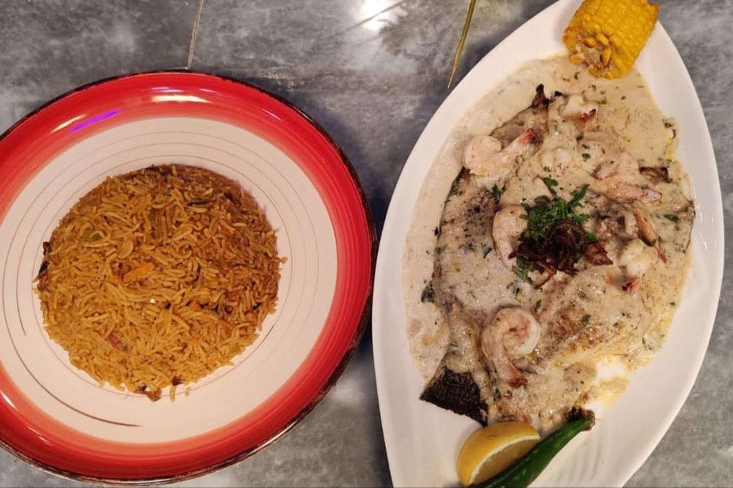 بلطي مع الروبيان بصوص الكريمة