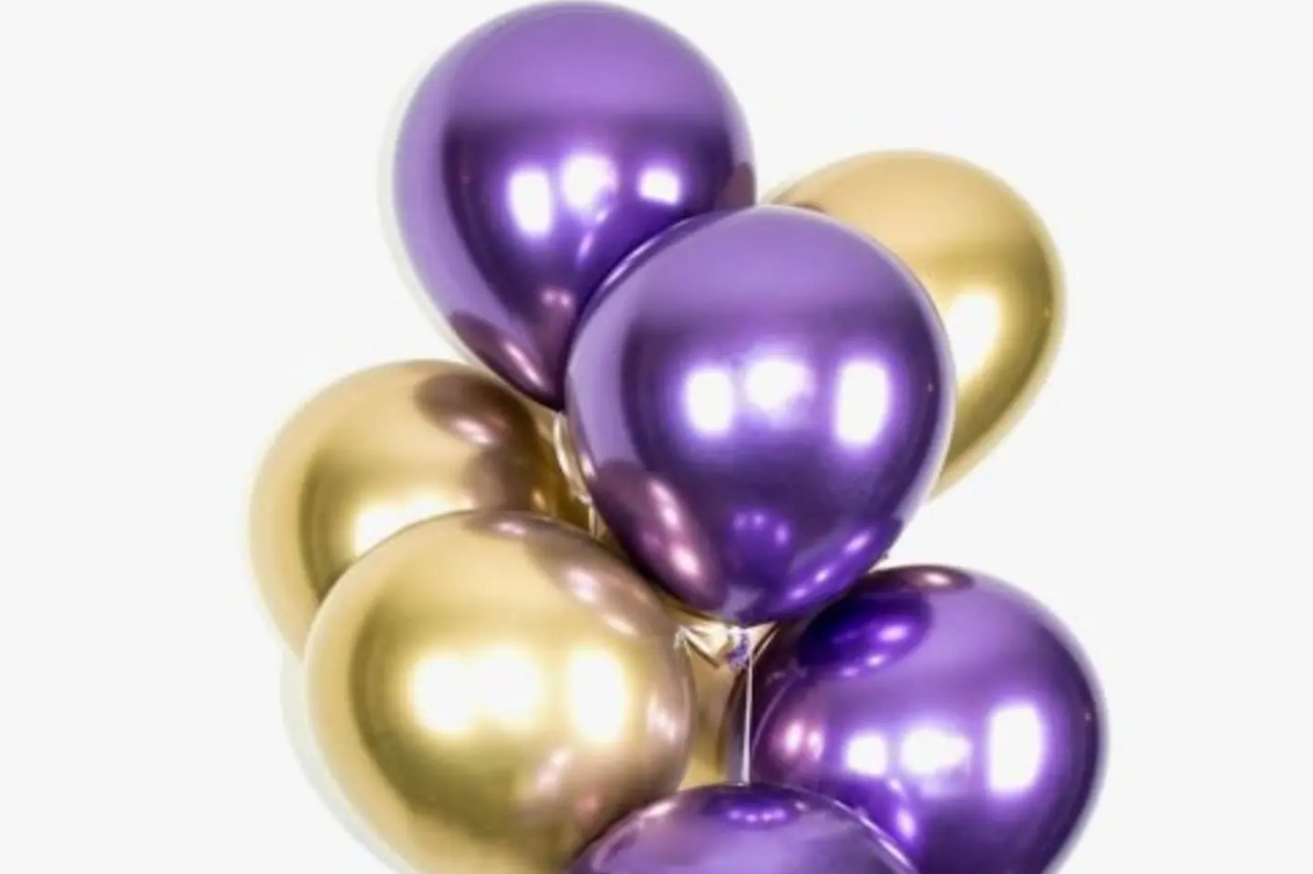 باقة بالونات هيليوم كروم ذهبي وبنفسجي