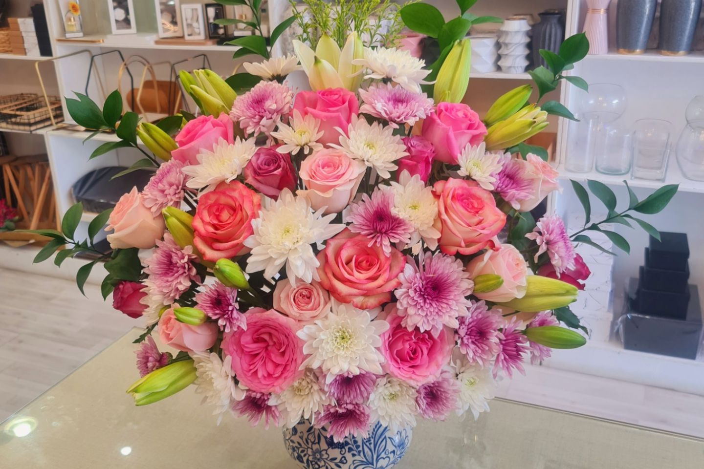 Natural Pink O Lilium Mix Vase