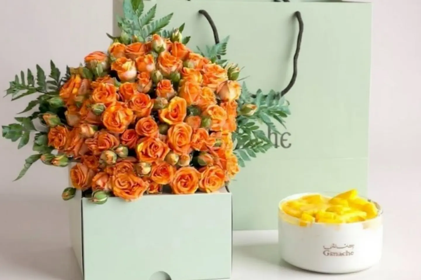 Ganache Cake Arrangement With Roses