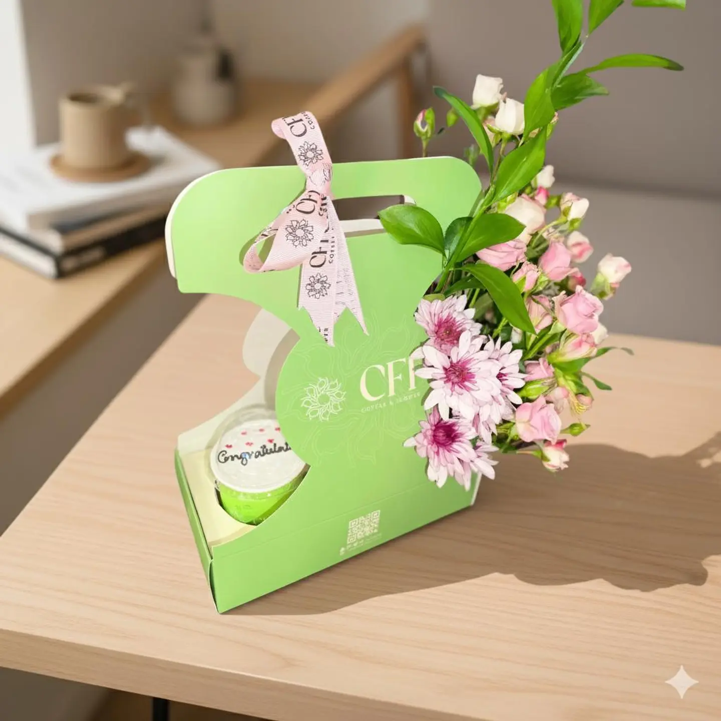 حامل الورد وكب كيك او حلى