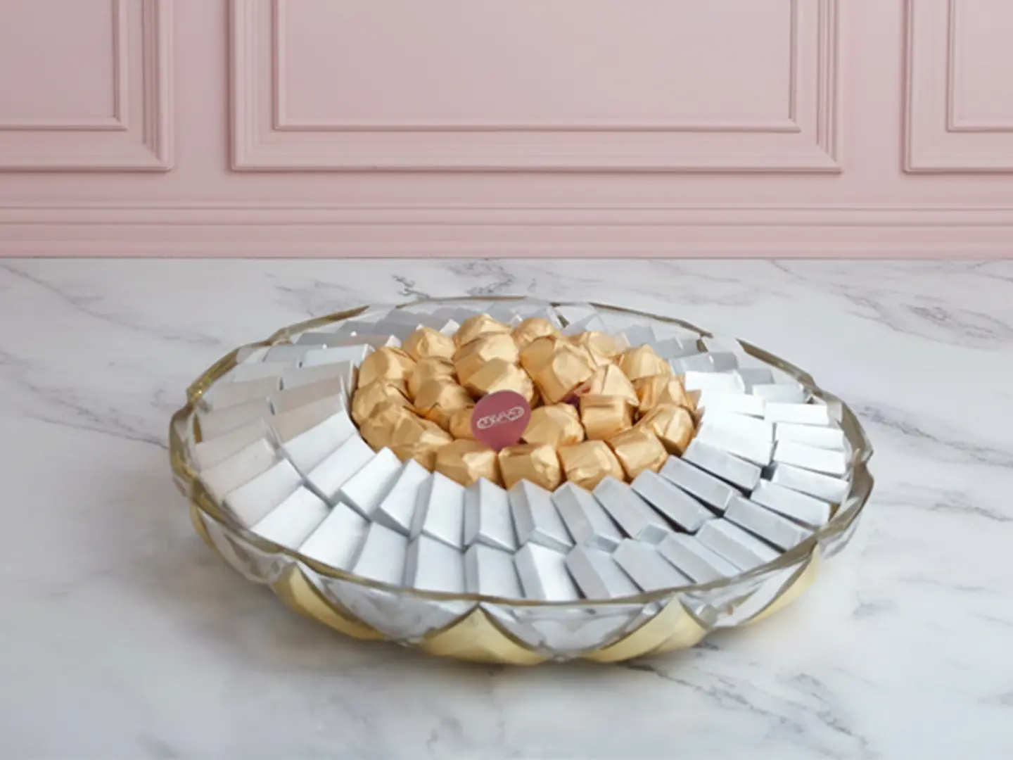 Gold & Plain Glass "Eid Mubarak" Chocolate Tray Large E1