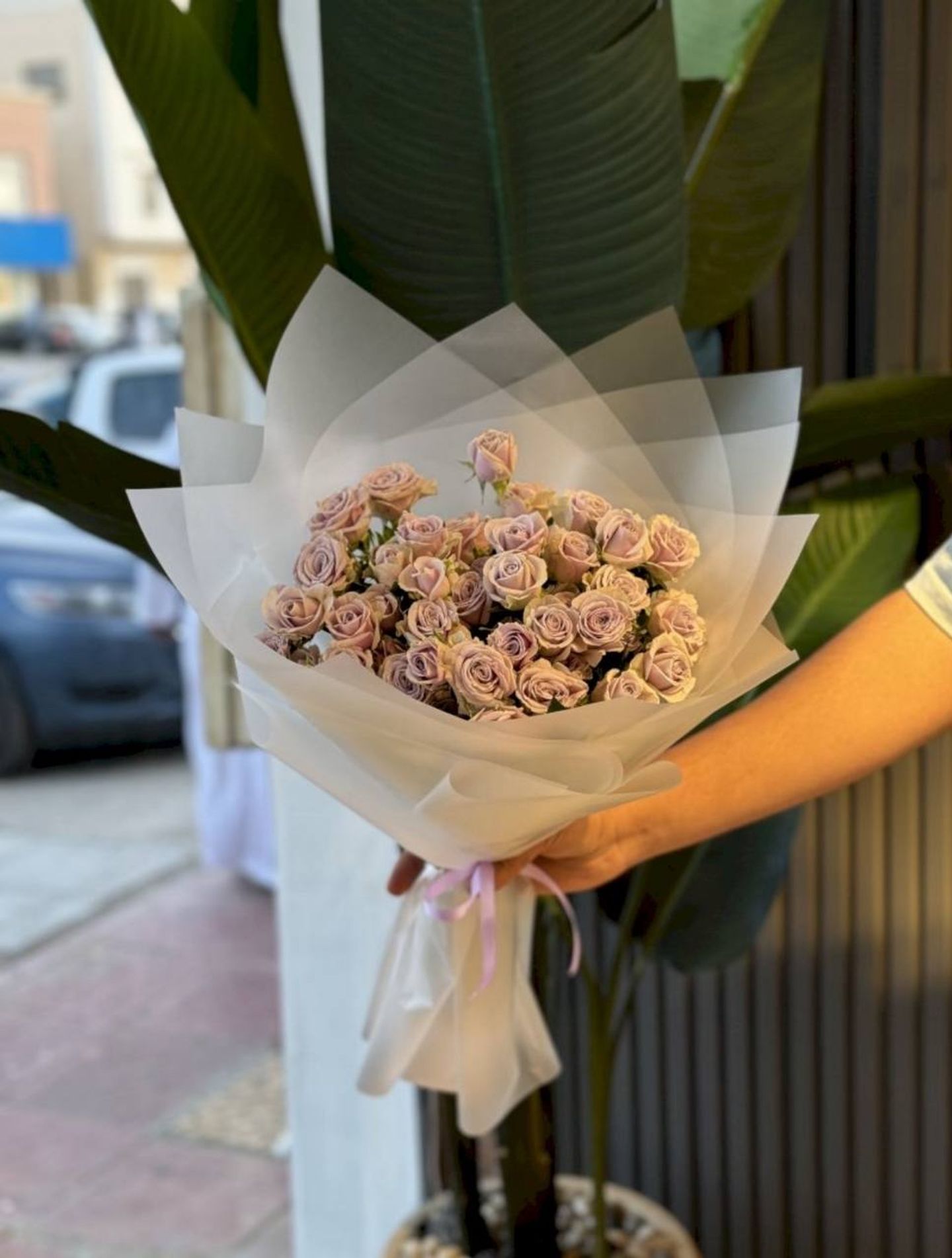 Purple Bouquet With Transparent Packaging