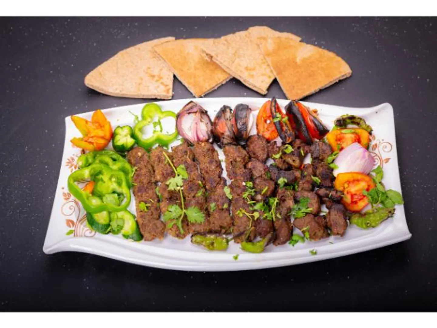 7 Beef Skewers With Hummus Plate