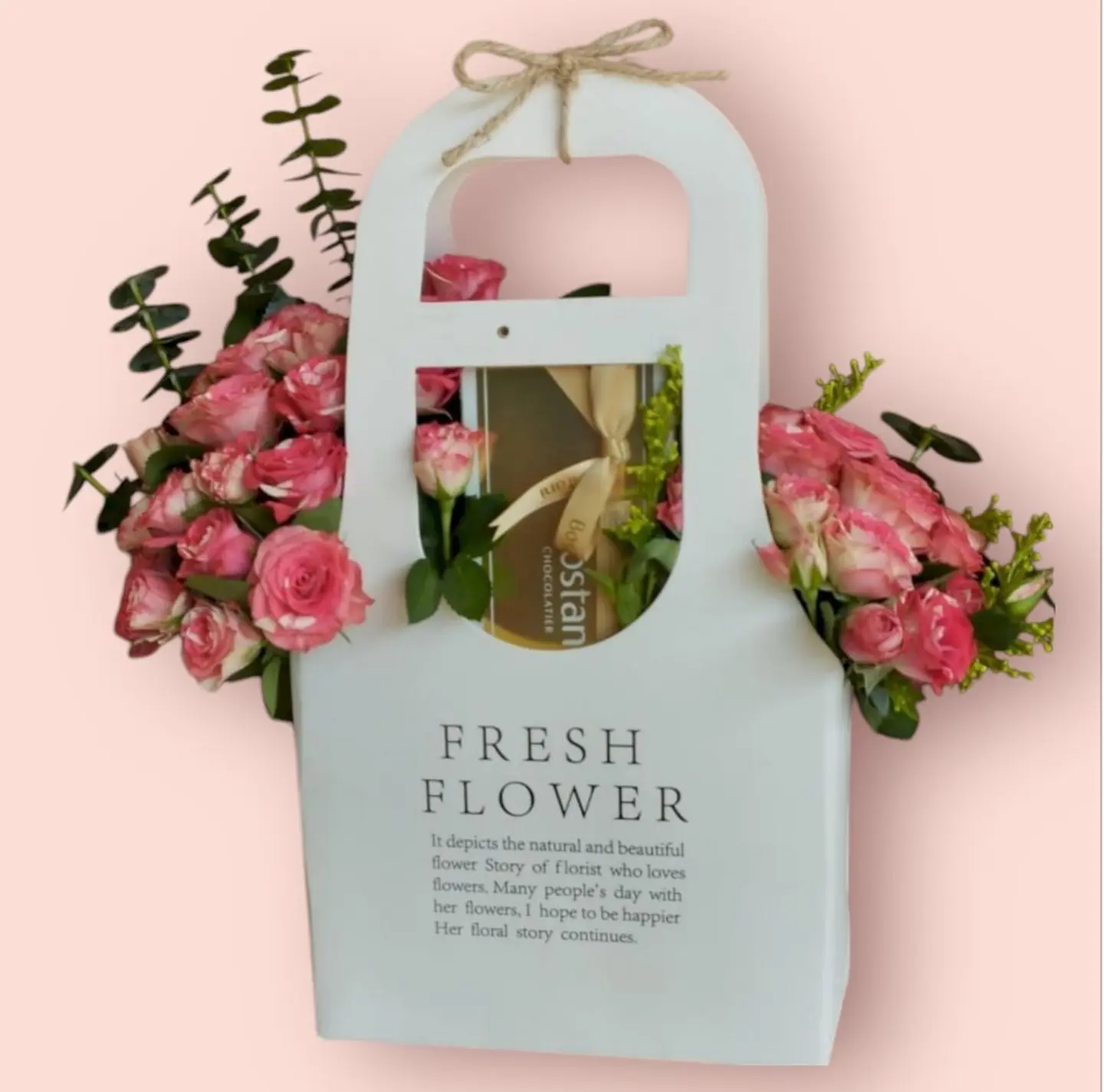 سلة شكولاته بستاتي مع بيبي روز دبل كلر