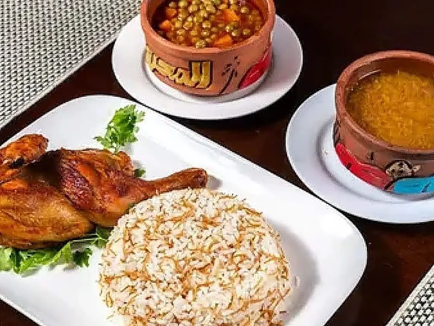 Quarter Chicken Thigh Meal With Rice, Salad And Soup