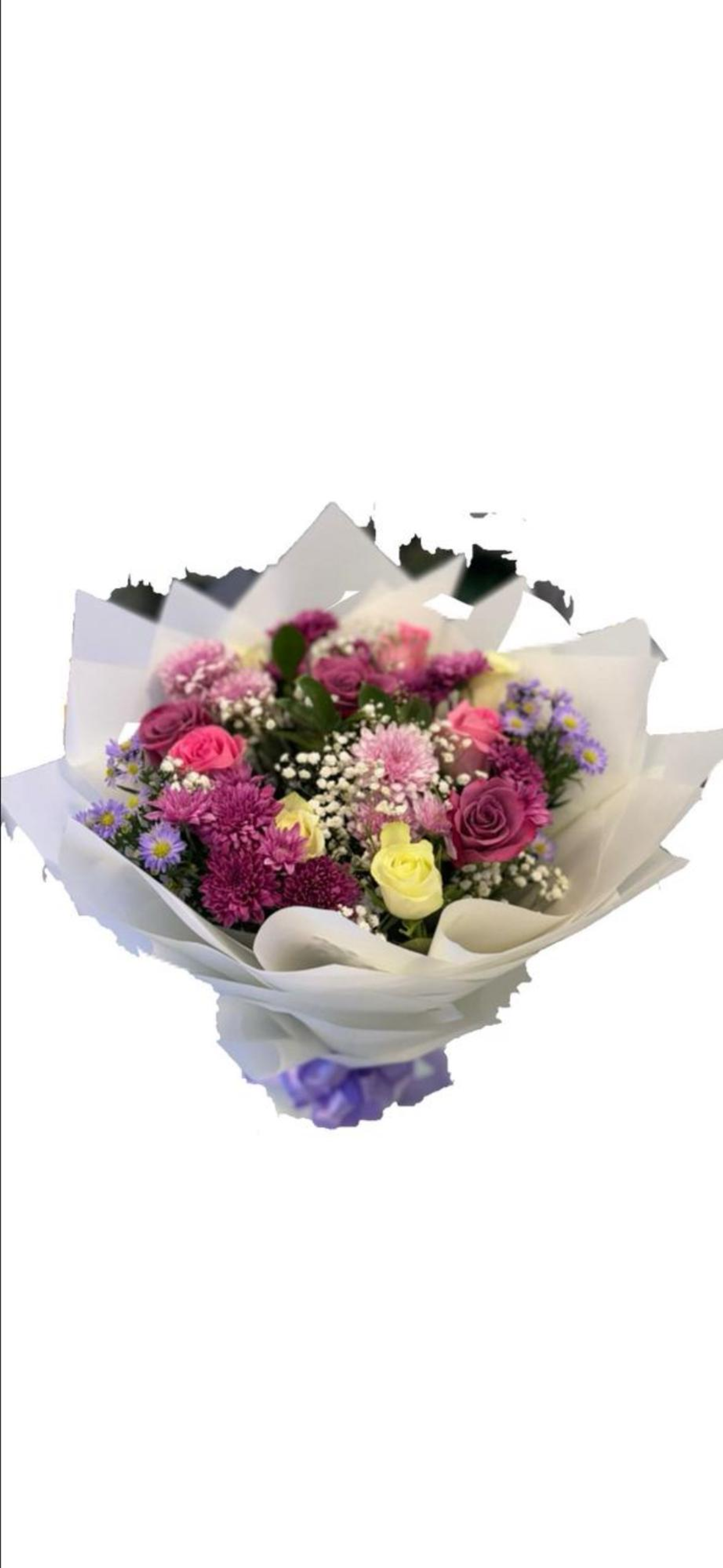 باقة الموف الفاتح مع التغليف الابيض