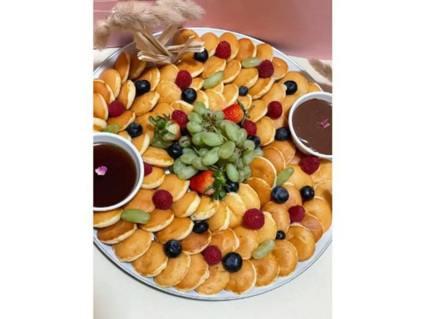 80 Piece Mini Pancake Platter With Chocolate And Fruit