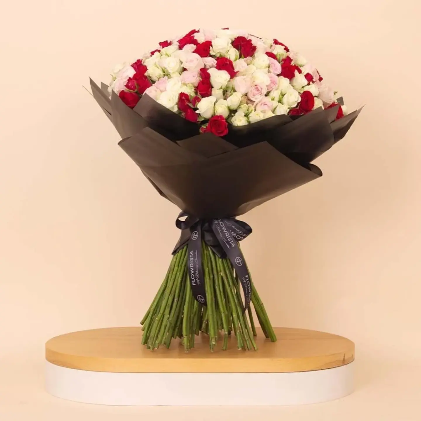 Bouquet Of White Pink And Red Roses