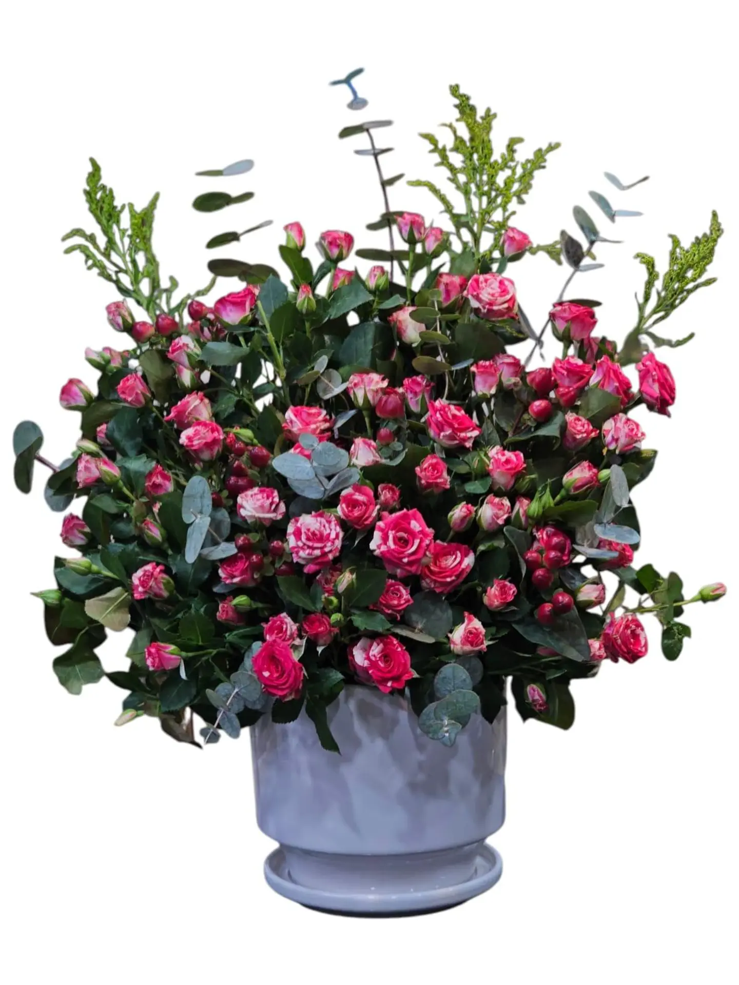 Marble Vase With Baby Rose And Eucalyptus