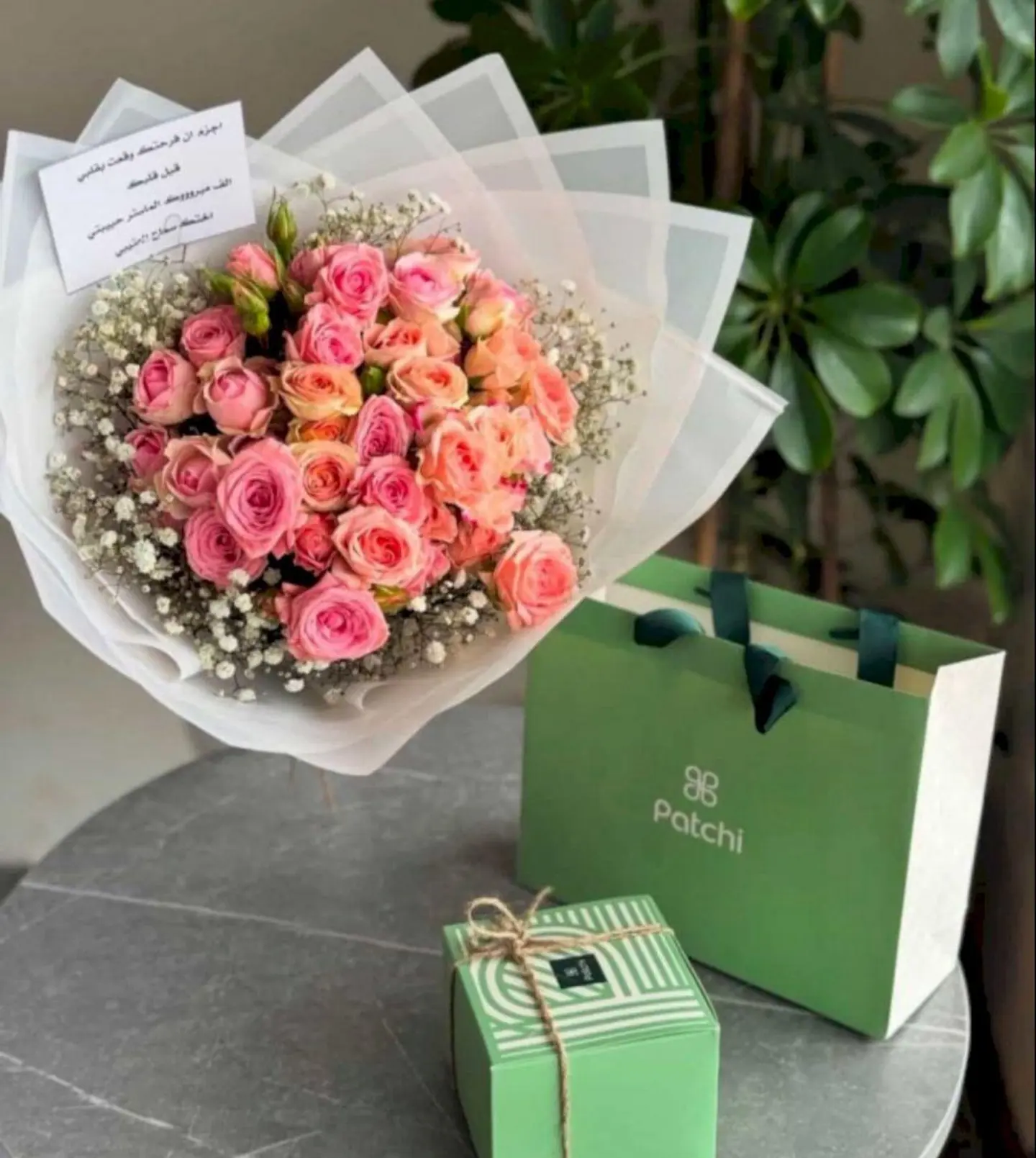 Pink Rose Bouquet With Patchi Chocolate