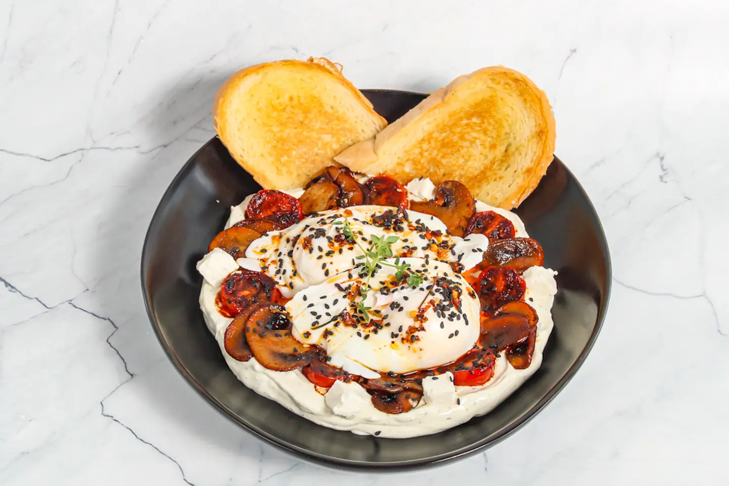 Egg Fatteh With Smoked Mushrooms