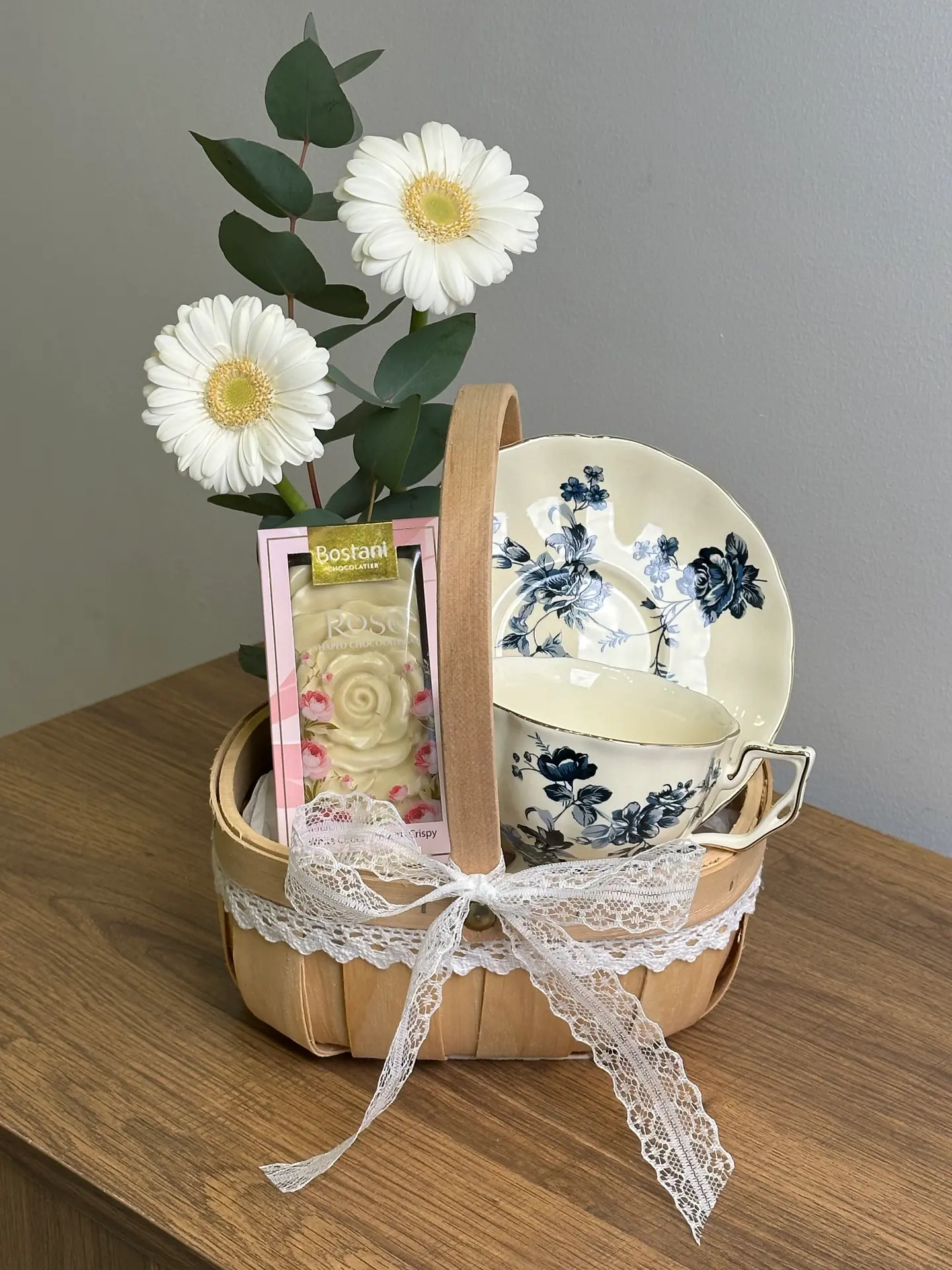 White Gerbera Basket