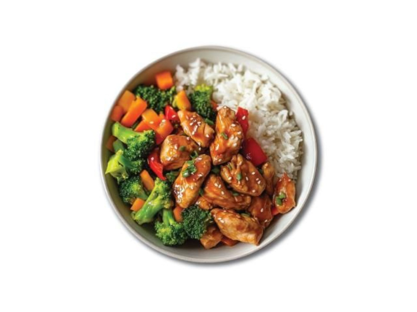 Asian Chicken With White Rice And Sautéed Vegetables