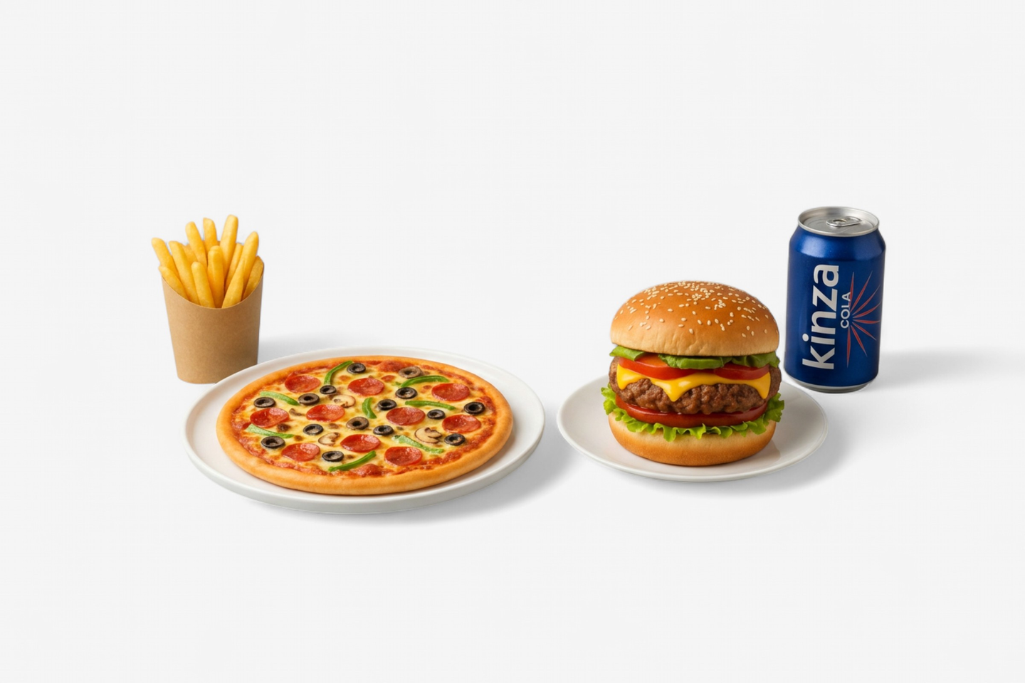Buy1 Grilled Burger&1 Medium Pizza With Fries And Kinza Cola Drink
