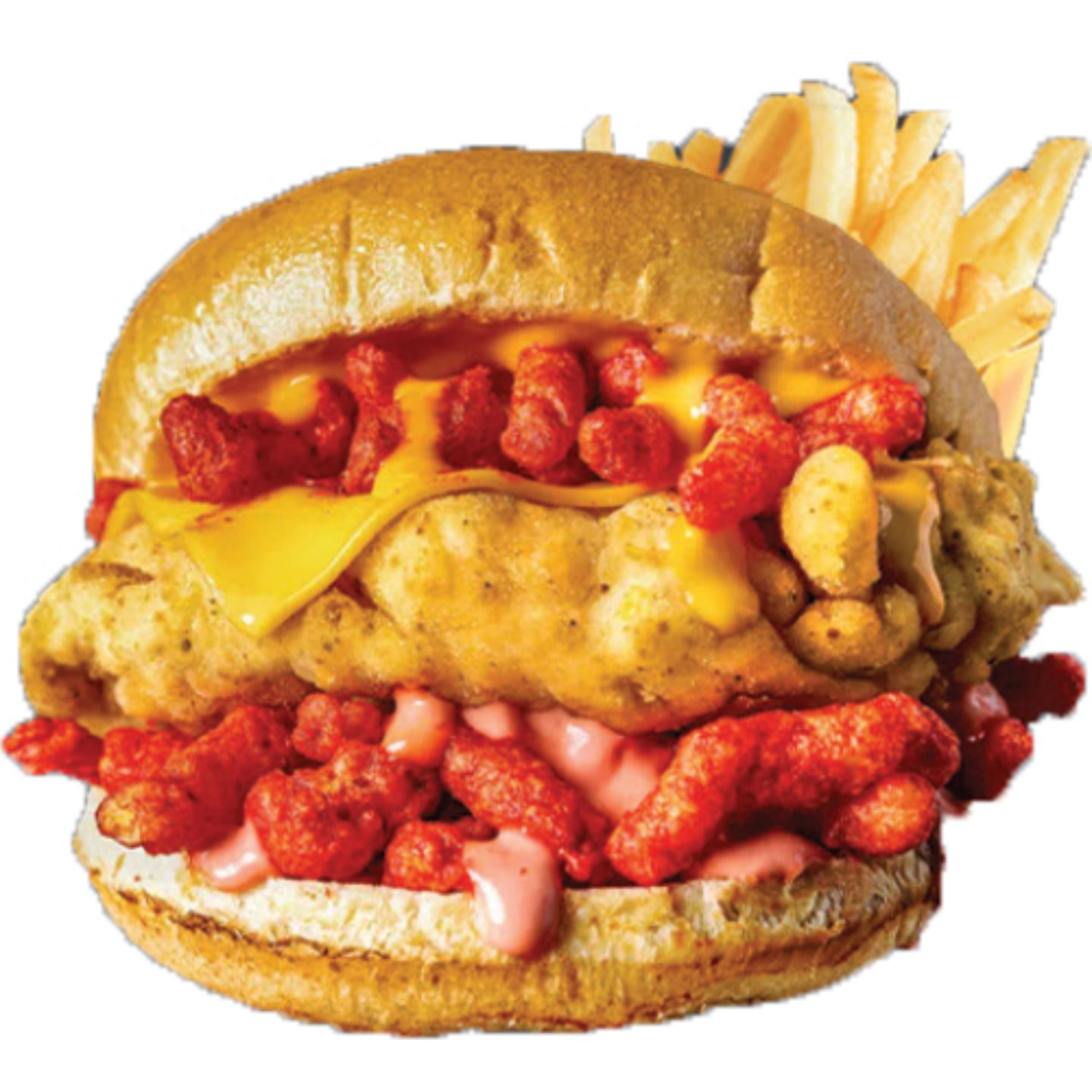 Chicken Cheetos Burger With Fries