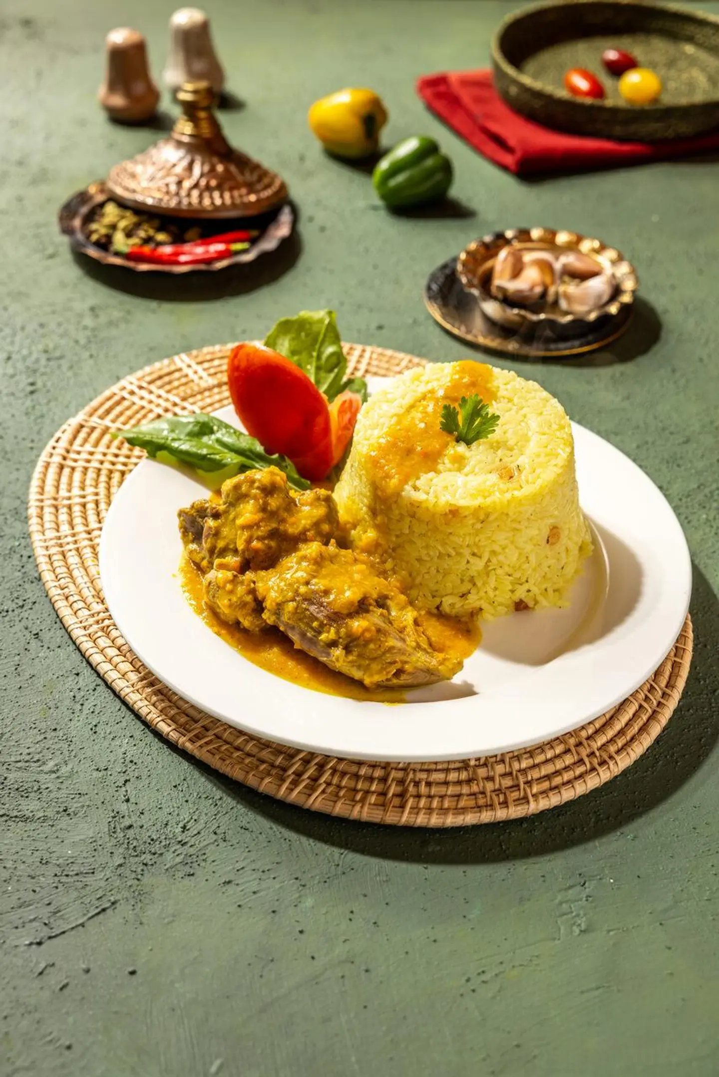Abou El Sid's Roasted Veal Chunk Served With Saffron Sauce & Yellow Rice