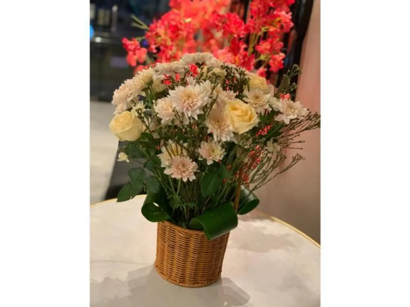 White Rose And Chrysanthemum Basket