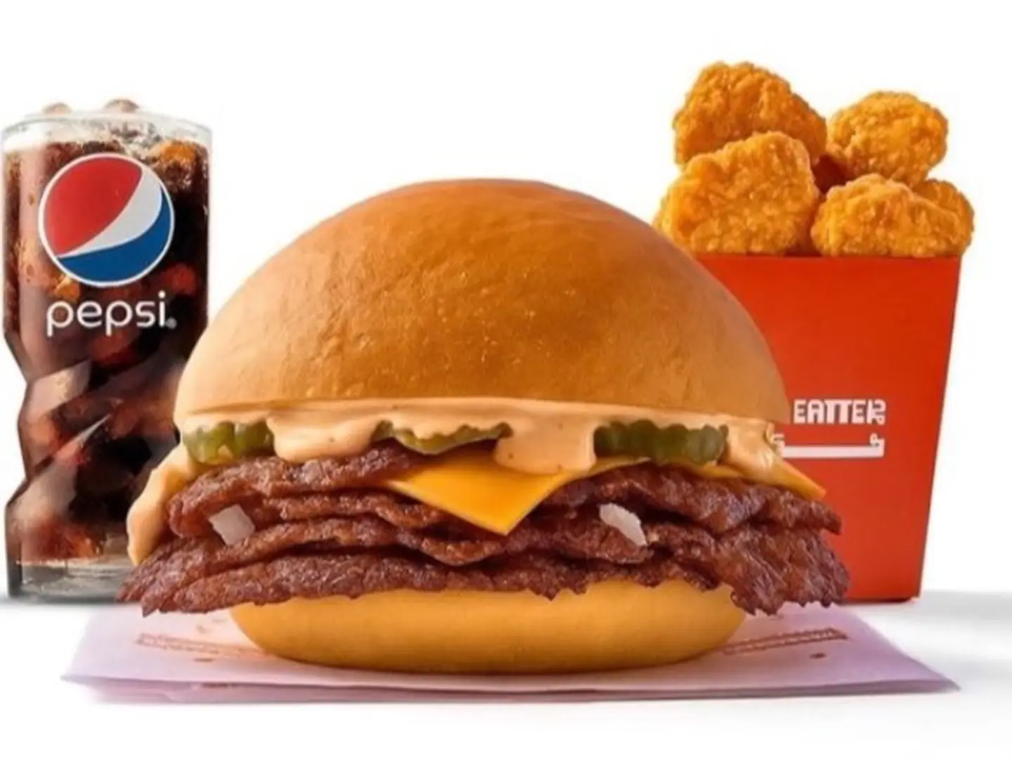 Double Smash Burger With 6 Pcs Chicken Bits And Pepsi